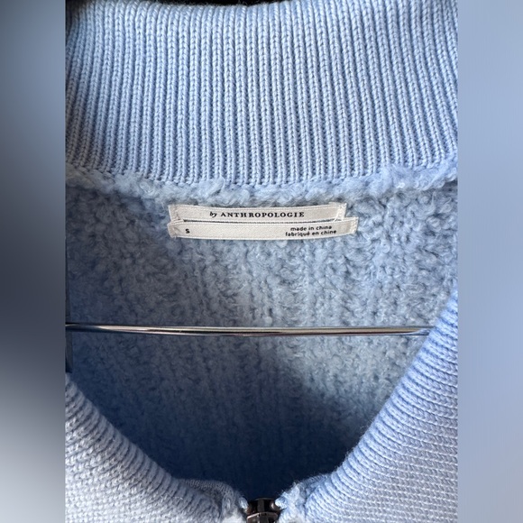 Anthropologie Soft Fuzzy Powder Blue Sweater w collar Az small - Picture 3 of 4